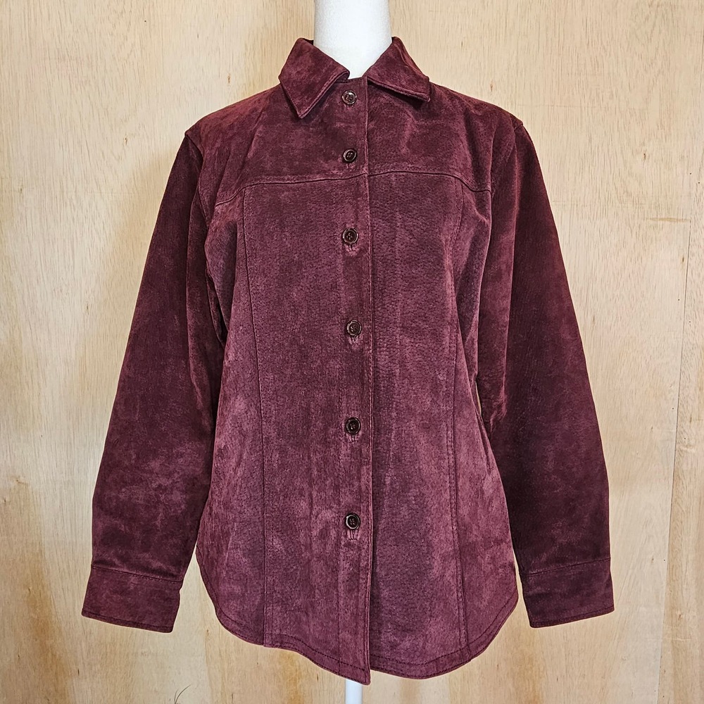 A.M.I. Purple 100% Leather Button Up Jacket With‎ Pointy Collar Size Small